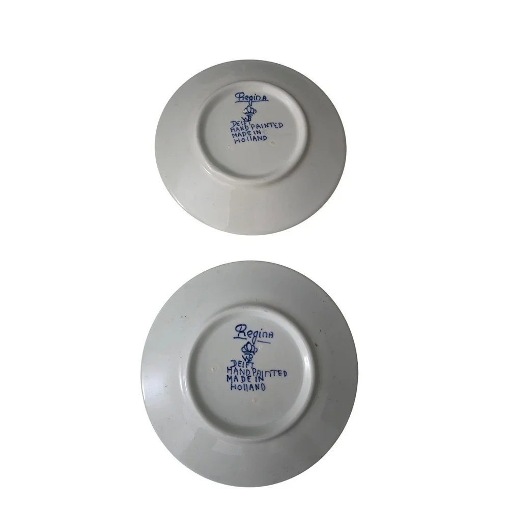 Regina Delft Blue Hand Painted Saucers Set‎ of 2 Made in Holland Vintage Floral